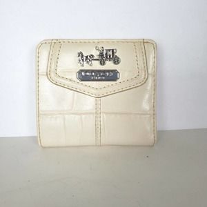 Coach Cream Croc-Embossed Leather Compact Wallet with Silver Hardware